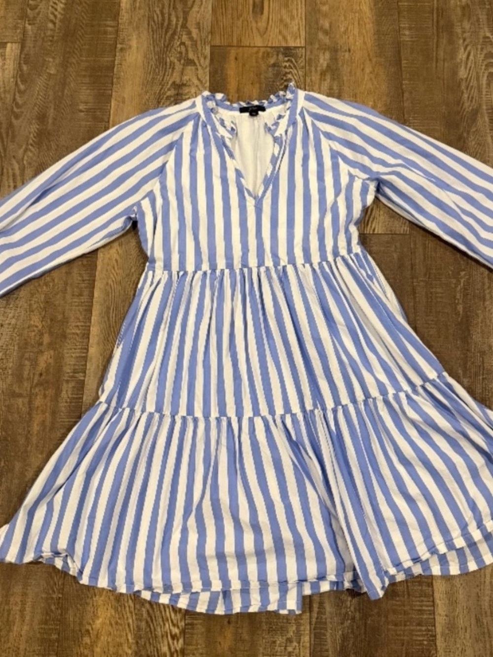 J crew Blue and White Striped Tiered Dress